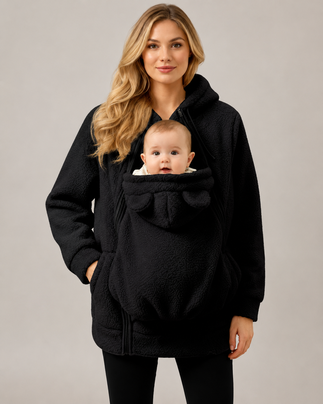 Cozy Black Mother &amp; Baby Carrier Hoodie