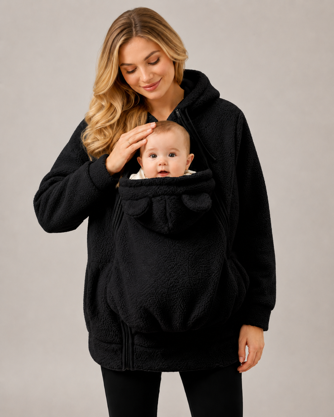 Cozy Black Mother &amp; Baby Carrier Hoodie